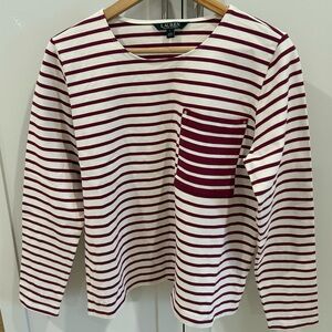 Ralph Lauren Burgundy and White Striped Top